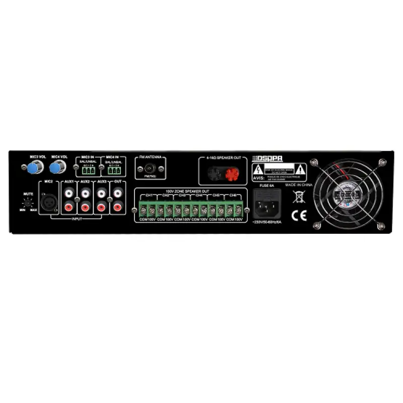 Amplificator 350W cu mixer DSPPA MP1010U, 6 zone, USB/SD/Tuner, 4Mic si 3AUX, 100V & 4-16 Ohmi
